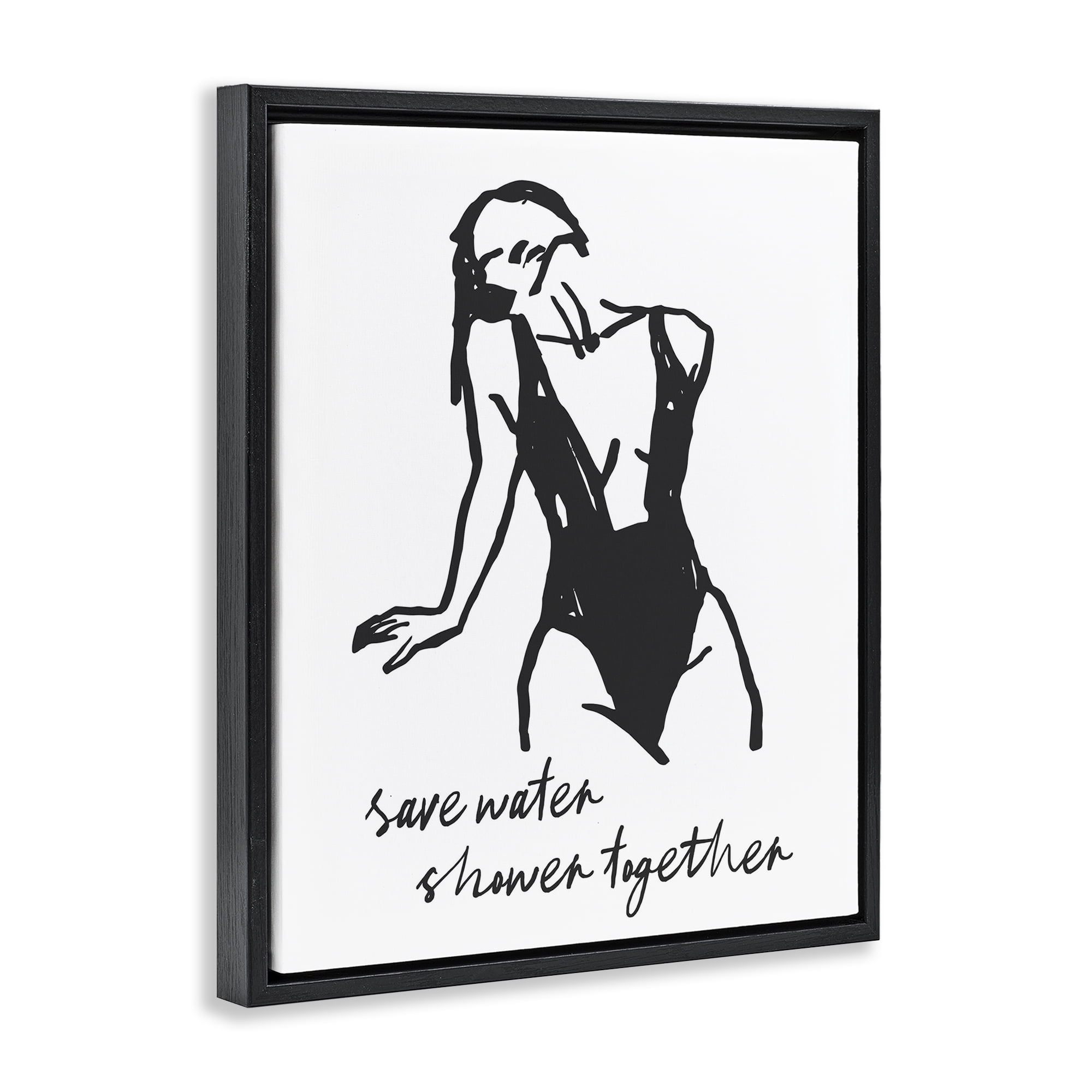 Stupell Industries Save Water Shower Together Black Framed Floater Canvas Wall Art, design by Lettered and Lined