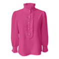 thumbnail image 7 of Gsakboxl Womens Blouses Womens Ruffled Long Sleeve Shirt Elegant Button Down Blouse with Ruffle Trim on Neckline Chic Casual Top for Spring and Autumn L, 7 of 7