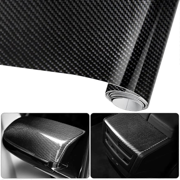 6D Waterproof Car Sticker Film Adhesive Carbon Fiber Vinyl 3M x 0.3M Waterproof Non-Stick for Car,Computer,Smartphone Case,Motorcycle,Vehicle-Black