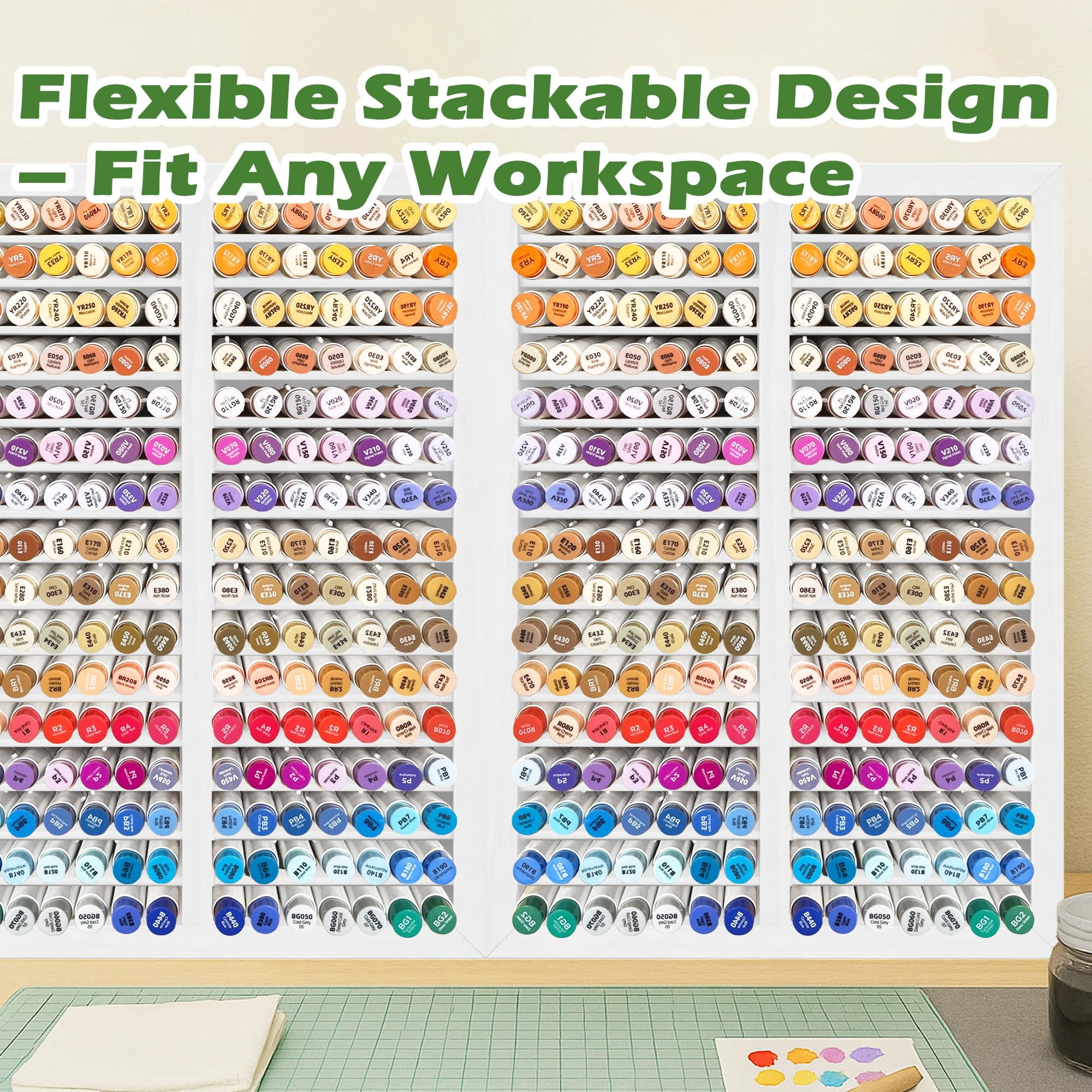Marker Organizer For 224 Markers Wooden Holder With 32 Slots  Pens Pencils Art Supply Storage Desk Home Classroom Office Decor (white 15"x11"x5.2 ")