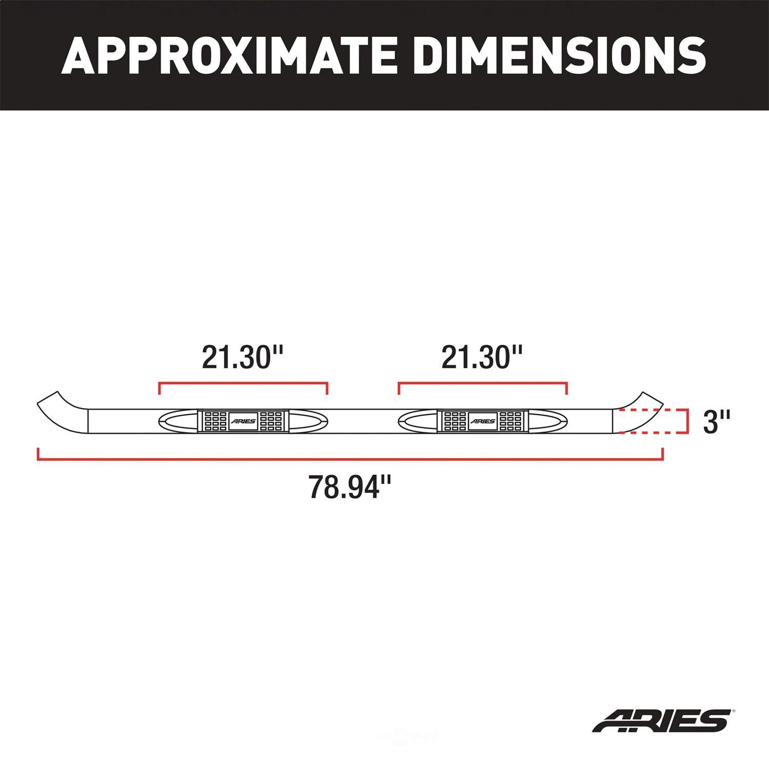 ARIES 203044-2 3in. Round Polished Stainless Side Bars; Select Ford F-150; F-250; F-350, No-Drill