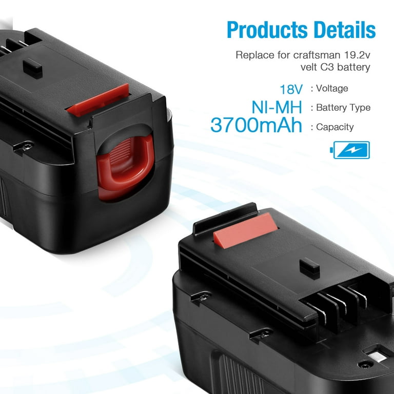 2 Packs 3.6Ah Ni-Mh 18 Volt HPB18 Battery and Charger Compatible with Black  and Decker 18V Battery HPB18-OPE A1718 244760-00 Firestorm FSB18 FS18FL