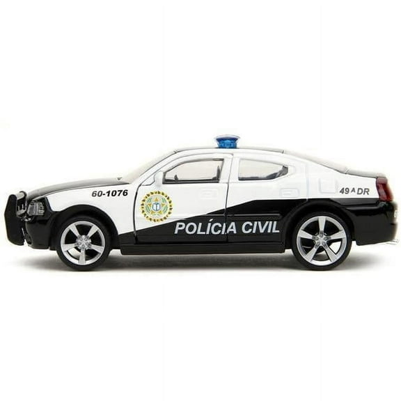2006 Dodge Charger Police Policia Civil Fast & Furious Series 1 by 32 Scale Diecast Model Car, Black & White