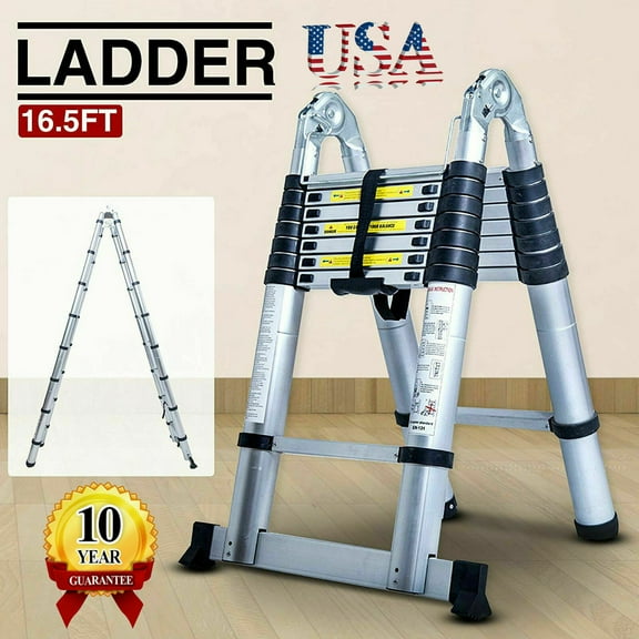 Bowoshen 16.5Ft Aluminum Telescoping Ladder, Non-Slip Folding Ladder with Foot Pad Lightweight Multi-Use Retractable Extension Step Loft Ladder, 330lbs Load Capacity