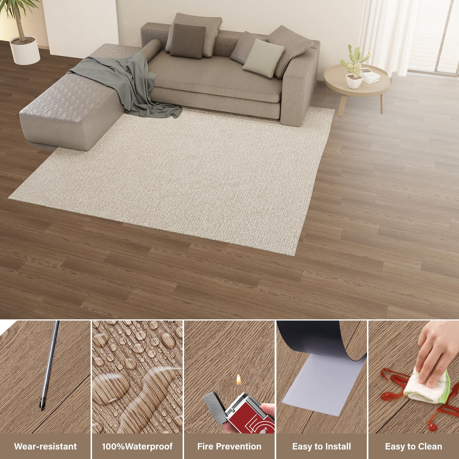 Peel And Stick Floor Tile  36packs 54 Sq. Ft Vinyl Flooring Plank 36"x 6" Waterproof Wood Grain For Bedroom Living Room Kitchen Rv(smoke Oak)