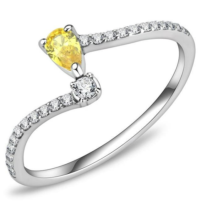 Alamode DA115-9 Bague en Acier Inoxydable Poli pour Femmes avec CZ de Qualité AAA en Topaze - Taille 9