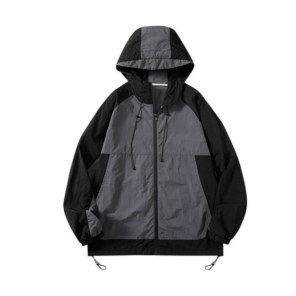 Fengqque Men's Outdoor Waterproof Jacket Lightweight Windproof Rainproof Outdoor Jacket Sports Windbreaker Thin Quick-dry Ventilate Color Contrast Splice Loose Fallow Clothing Coat
