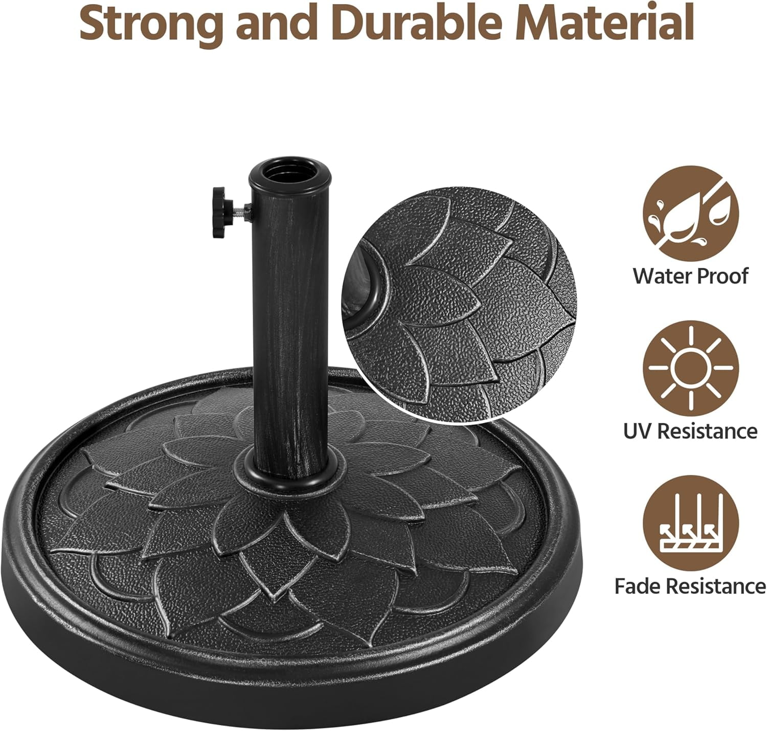 QHTER 18'' Umbrella Base 26.5lbs Heavy Duty Patio Umbrella Stand, Round Umbrella Base Stand, Resin Umbrella Holder for Outdoor, Garden, Yard, Black
