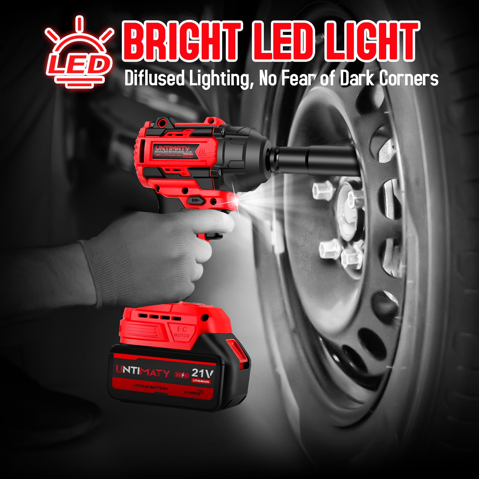 UNTIMATY Upgraded Brushless Impact Wrench 650Nm, Impact Gun 1/2'' with 4.0Ah Batteries, 9 Sockets, 8 Drills & 6 Screws