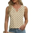 thumbnail image 2 of Charella Ladies Tank Tops Loose Fit Summer Polka Dots Keyhole Neck Sleeveless T Shirts Casual Trendy Pleated Tunic Blouses (S, Khaki), 2 of 6