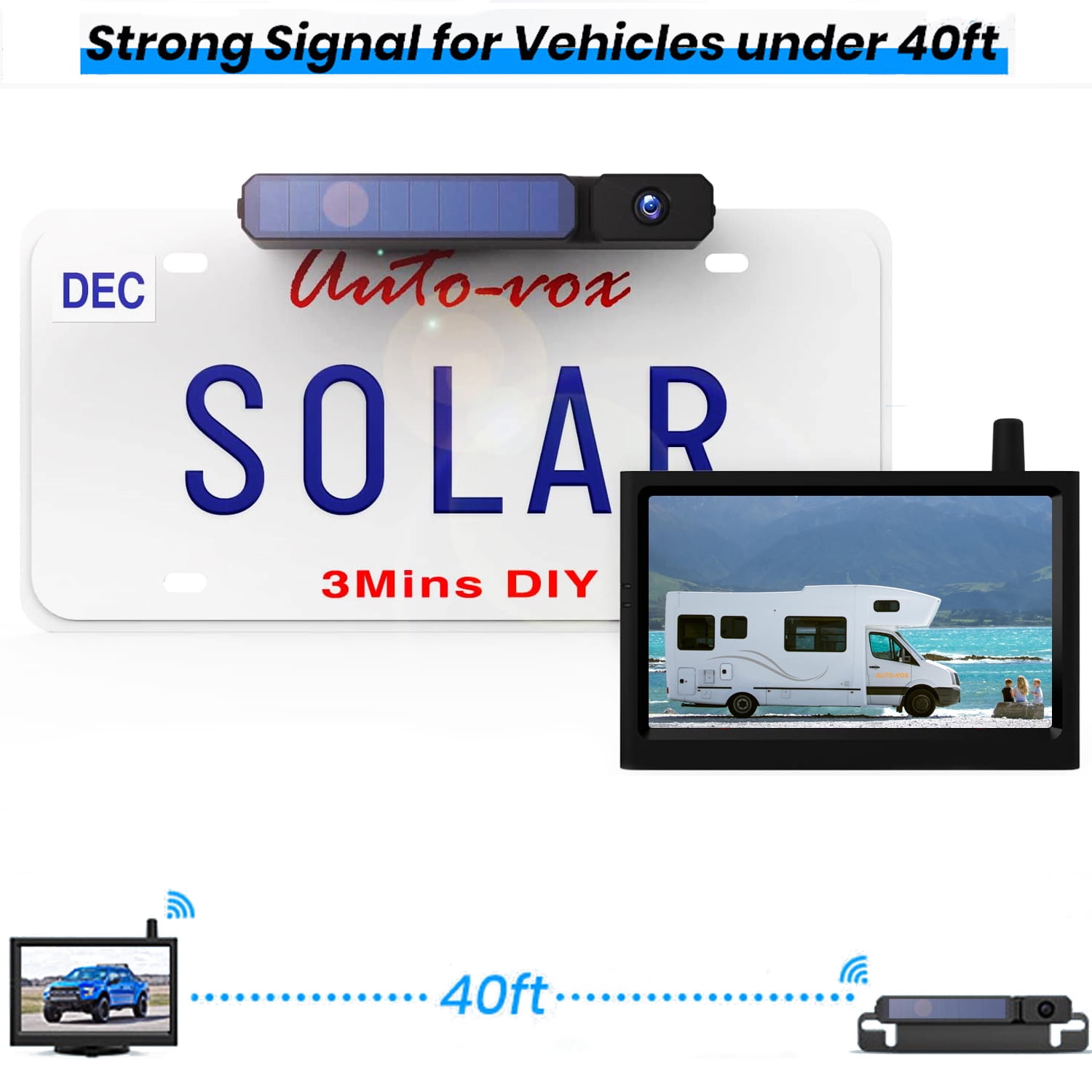 AutoVox Solar Wireless Back Up Camera Systems for Campervan, Reverse