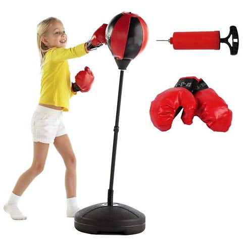Adjustable Height Kids Punching Ball Bag Speed Boxing Sports Set w/Gloves Gift 
