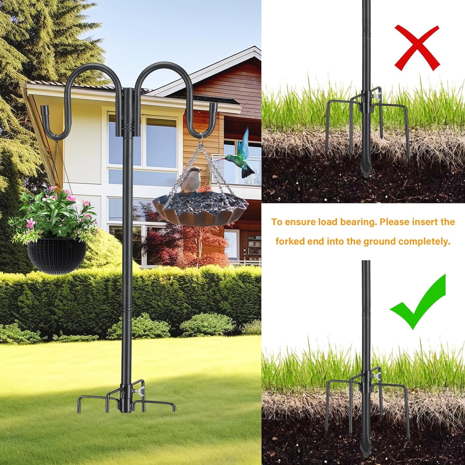 LCOKEIY 94 inch Double Shepherds Hook for Bird Feeder, Bird Feeder Poles for Outdoors