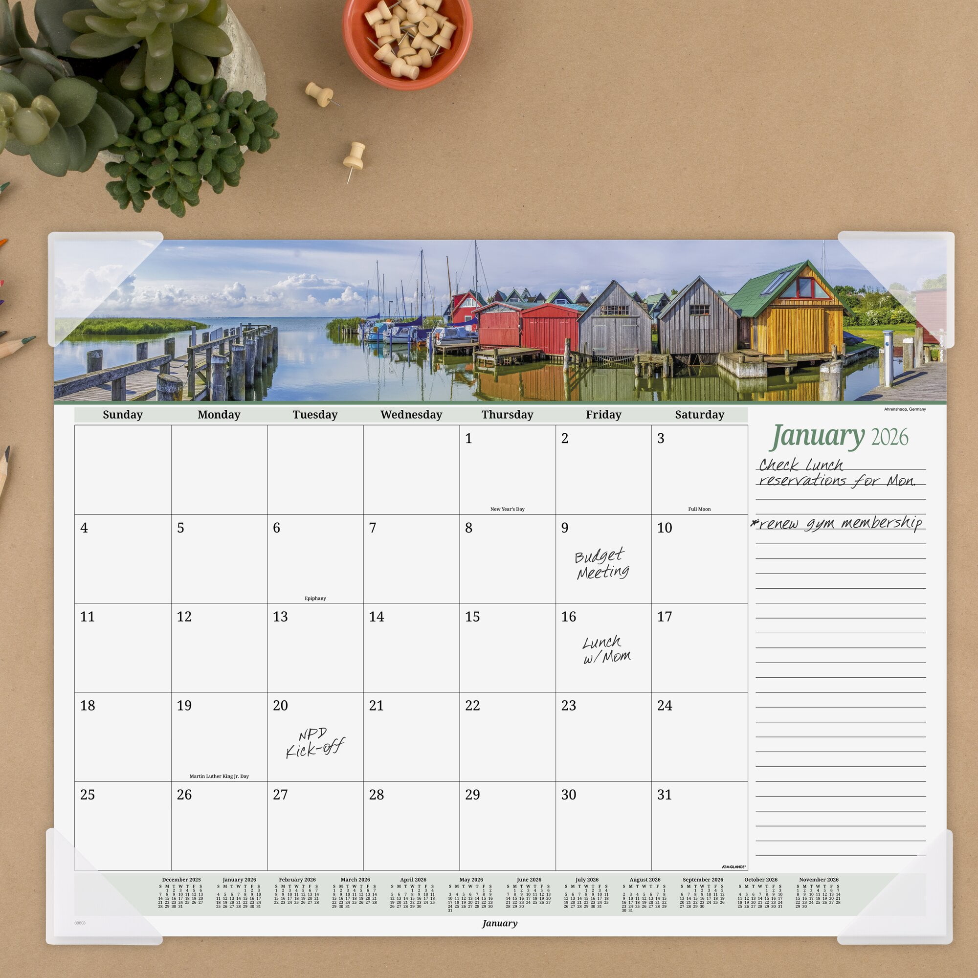 AT-A-GLANCE 2026 Panoramic Seascape Monthly Desk Pad Standard 21 34 x 17 - Desk