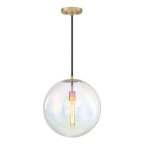 Lena 60-Watt 1-Light Brushed Gold Transitional Pendant Light with Clear Iridescent Glass Shade, No Bulbs Included