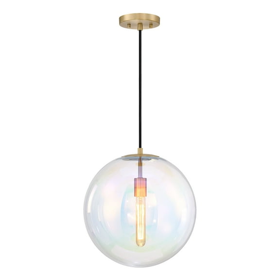 Lena 60-Watt 1-Light Brushed Gold Transitional Pendant Light with Clear Iridescent Glass Shade, No Bulbs Included