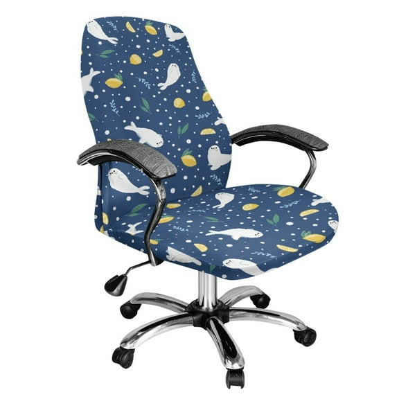 SCRAWLGOD Seals Lemon Spots Leaf Blue Breathable Cover for Office Chair Seat Scratch Resistant Comfortable Rotating Chair Cover Non-Slip Removable Desk Chair Seat Protector, S