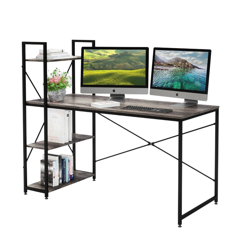 Bestier 55 inch Computer Desk with Shelves in Gray