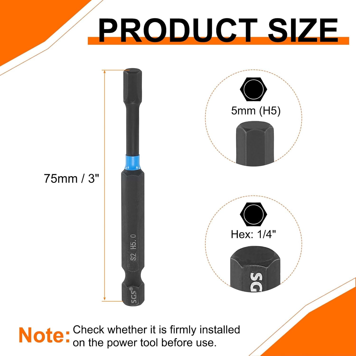 FRKSMD-5pcs Hex Head Wrench Drill Bit 5mm(H5) 1/4" Hex Shank 3"(75mm) Length S2 Steel Magnetic Hexagon Impact Drivers Metric Screwdriver Bit
