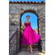 thumbnail image 4 of Vestido formal DANZMOON, rosa fucsia, línea A, longitud del té, 26 W, 4 of 7