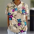 thumbnail image 2 of Ruyang Summer Tops for Womens 2024 Retro Lapel Art Floral Round Neck Button Loose Pullover Top Casual Shirt T Shirt, 2 of 4