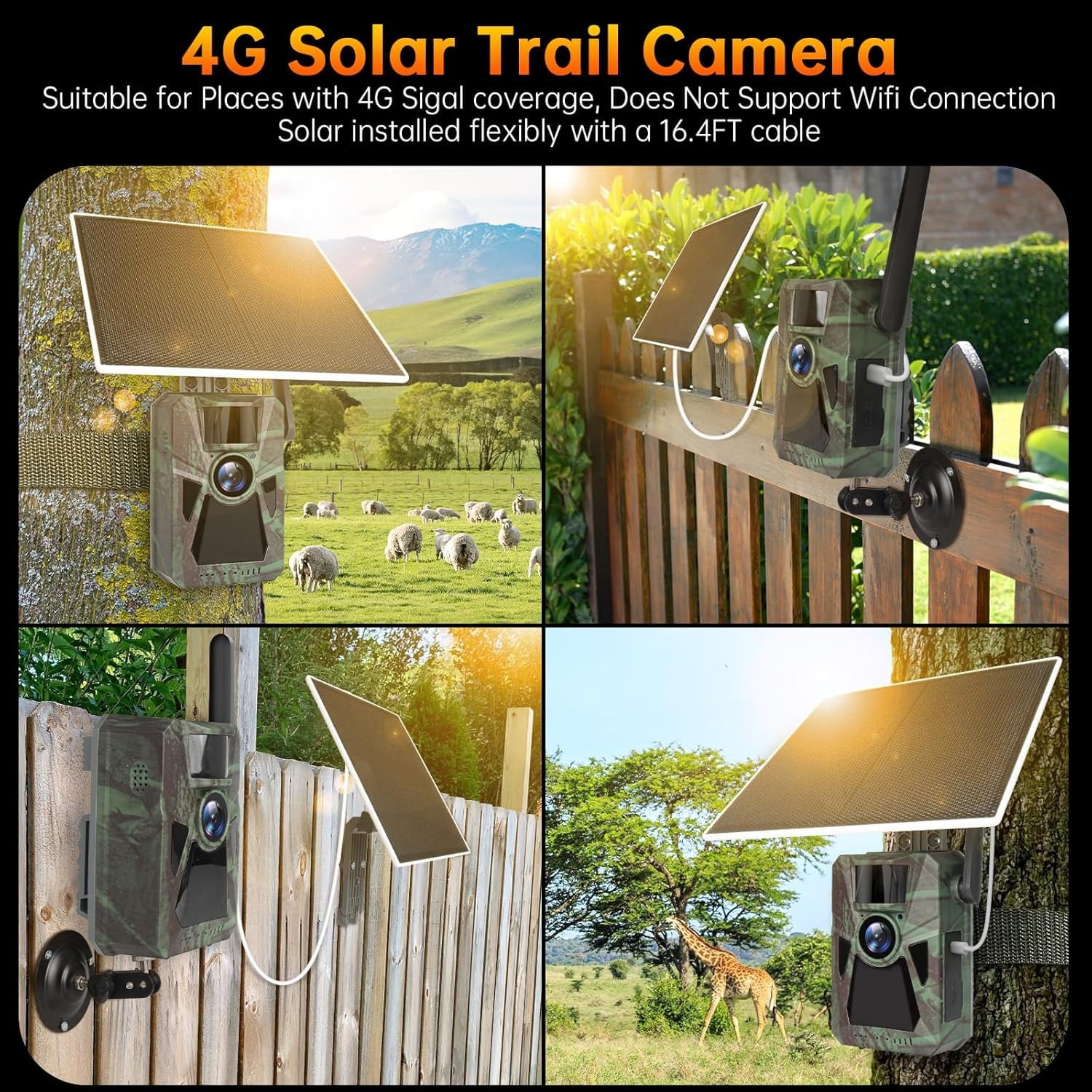 Solar 4G Cellular Trail Camera – 2.7K Ultra HD,Built-in 7500mAh Battery, Auto Nationwide Connection, Night Vision, Hunting Game Cam for Wildlife, Security & Surveillance
