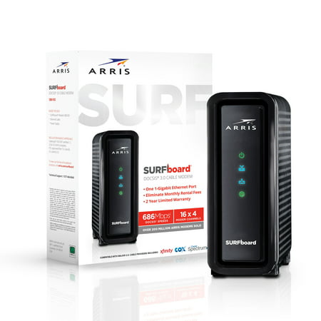 ARRIS SURFboard (16x4) DOCSIS 3.0 Cable Modem. Approved for XFINITY Comcast, Cox, Charter and most other Cable Internet providers for plans up to 300