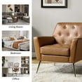 thumbnail image 3 of Vegan Leather Accent Chair Set of 2 Upholstered Armchair Gold Legs Button Tufted Lounge Sofa Chair Living Room Bedroom Camel, 3 of 7