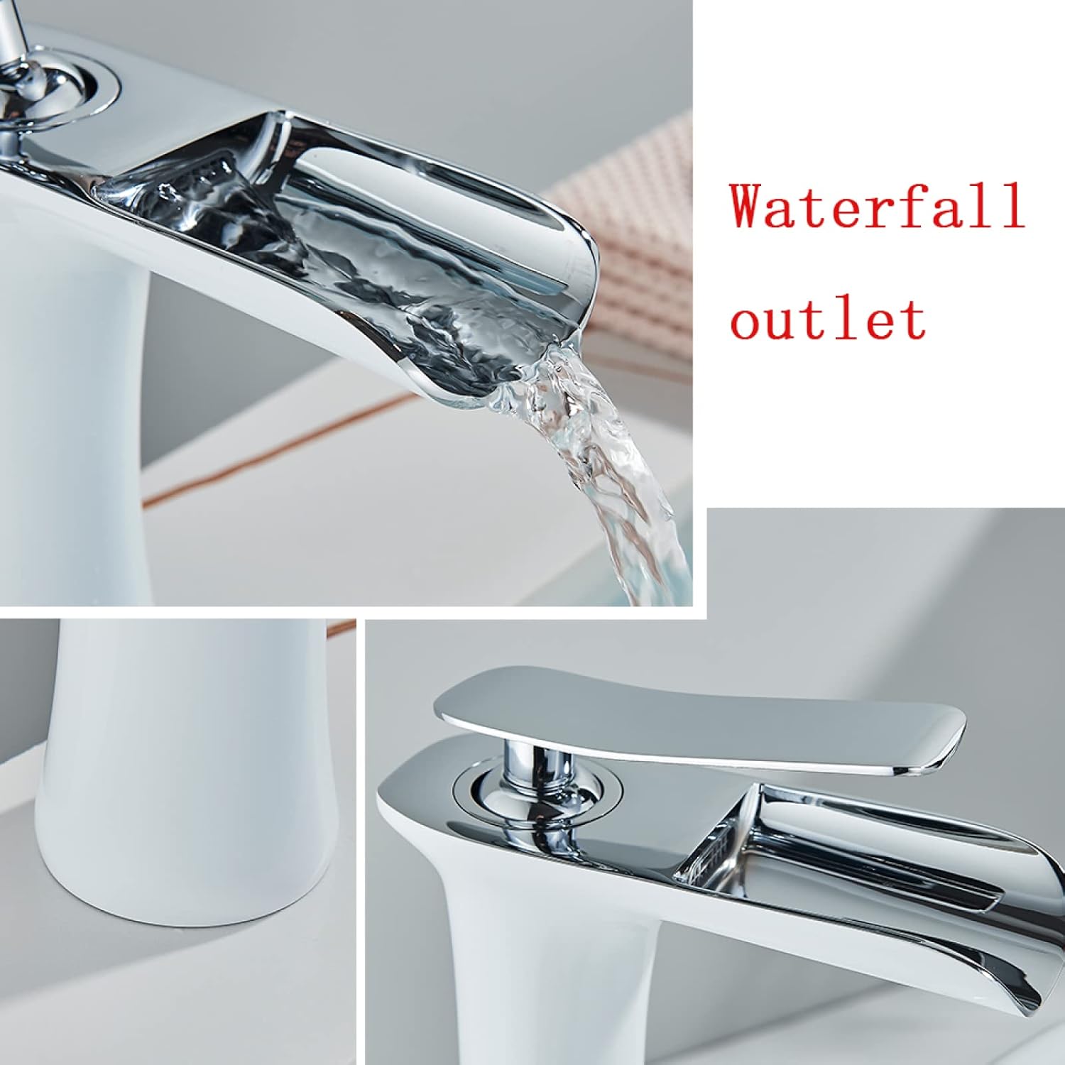 Bathroom Faucet Waterfall, Hot and Cold Sink Mixer Tap Faucet, Solid Brass, Waterfall Single Handle Bathroom Sink Faucet Tall, White Gold