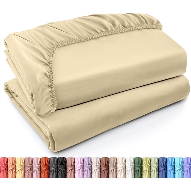 Drap-housse Grand - Lot de 2 Draps du Dessous - Microfibre Brossée Douce - Poches Profondes, Résistant au Rétrécissement et à la Décoloration - Entretien Facile (Grand, Blanc)
