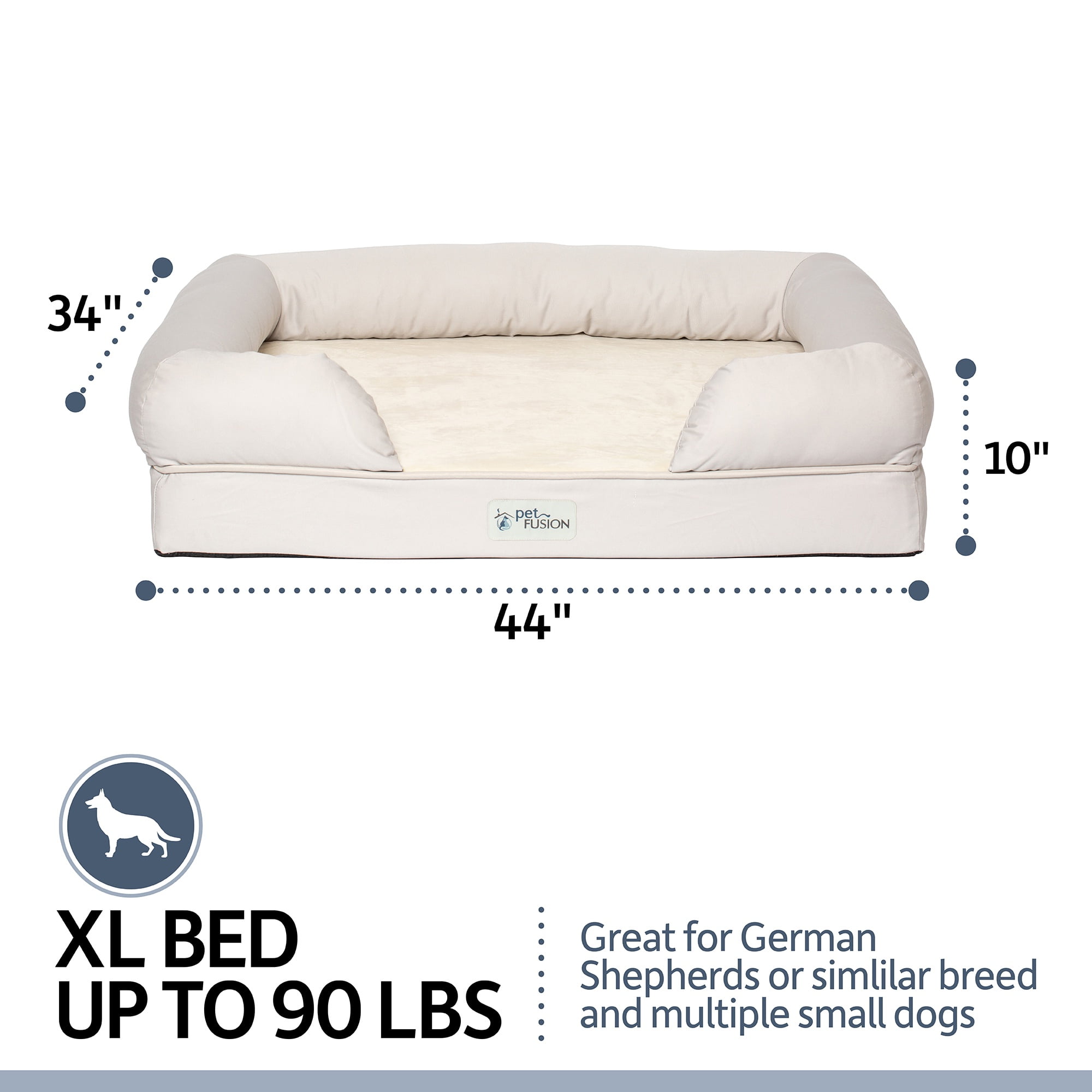 PetFusion Ultimate Orthopedic Memory Foam Dog Bed & Lounge with Medium Firmness Pillow, Waterproof Liner & Breathable Cotton Cover, Extra-Large XL, Beige/Sandstone