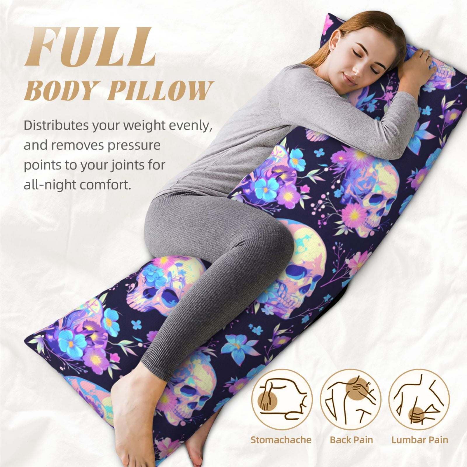 Naloa cool flower Skull Super Soft 20x60 Body Pillow Case,Long Side Hidden Zipper（PILLOWS ARE NOT INCLUDED）