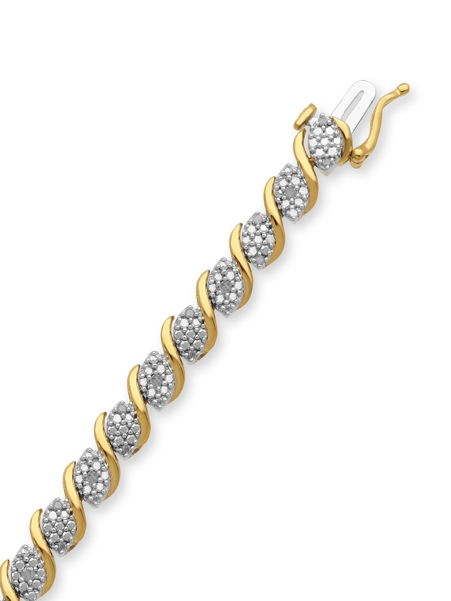Brilliance Fine Jewelry Yellow Gold-Plated Diamond Bracelet 0.5 ct, Sterling Silver, 7.5", Braid