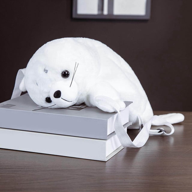 pitrice Sac à Dos en Peluche en Forme de Phoque Mignon pour Femme Extérieur Réglable Doux