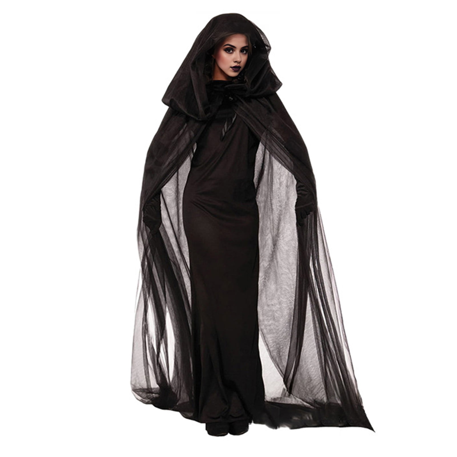 Cheers Halloween Costume Dark Witch Ghost Bride Women Dress Black Gauze Maxi Dress Horror Demon Costume for Halloween Costume Party Stage Show Walmart