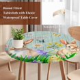 thumbnail image 4 of Easter Bunny Round Tablecloth, Fitted Table Cover with Elastic for 55"-60" Round Tables, Spring Easter Eggs Floral Teal Wood Table Cloth Outdoor Indoor Dinning Party Waterproof Tablecloths, 4 of 7