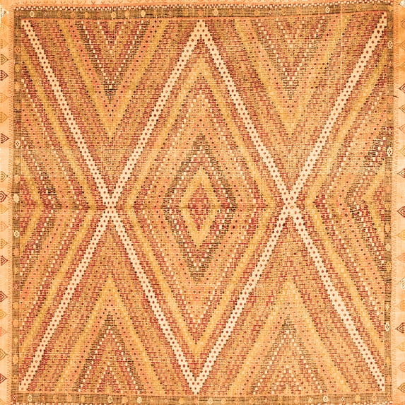 Ahgly Company Indoor Square Abstract Orange Contemporary Area Rugs, 7' Square