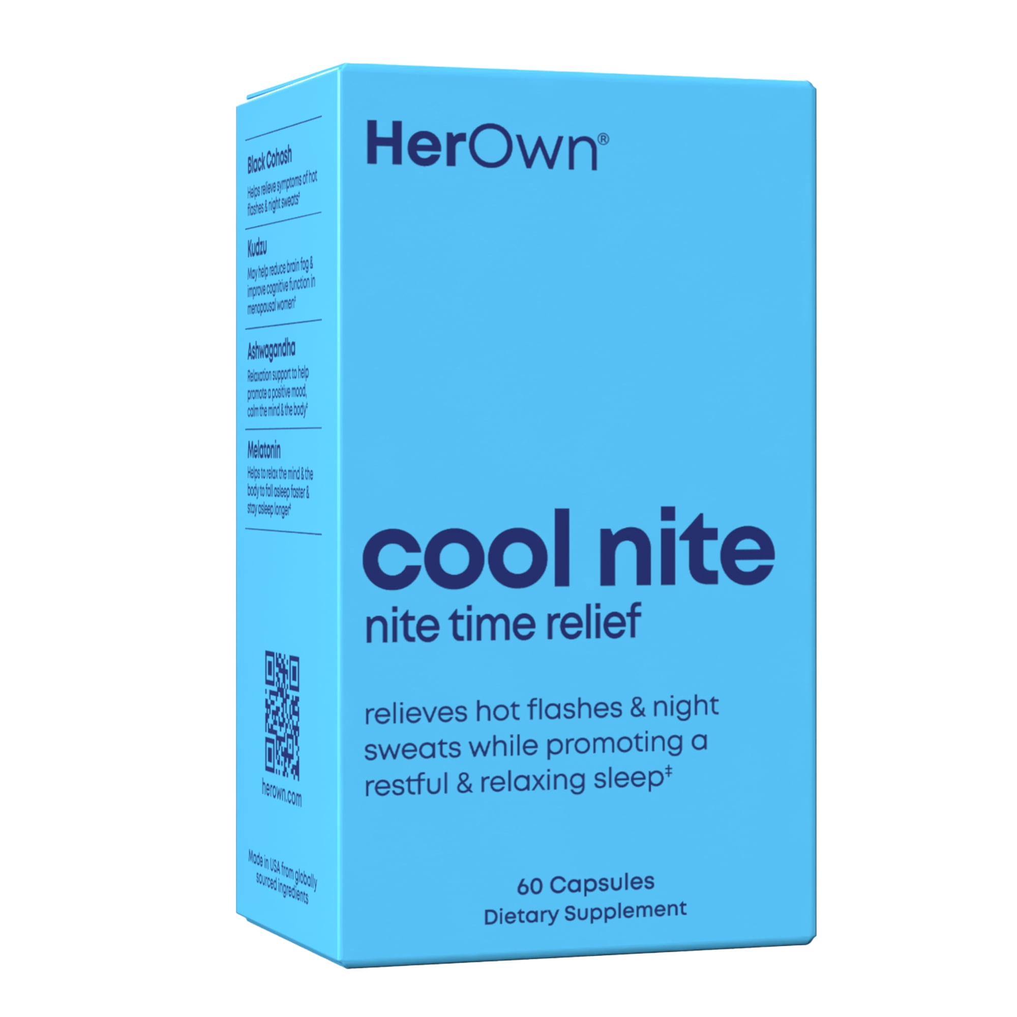 Her Own Cool Nite, Night Time Relief, Female Hormone Balance Capsules for Night Sweats, Hot Flashes & Mood Swings with Kudzu & Black Cohosh, 60 Count