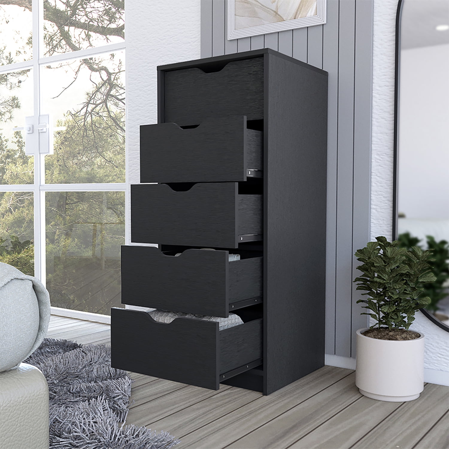 Kadyn 5 Drawers Dresser, Chest of Drawers with Metal Handle, Black Storage Cabinet, Nursery Dresser Kadyn 5 Drawers Dresser, Chest of Drawers with Metal Handle, Black Storage Cabinet, Nursery Dresser