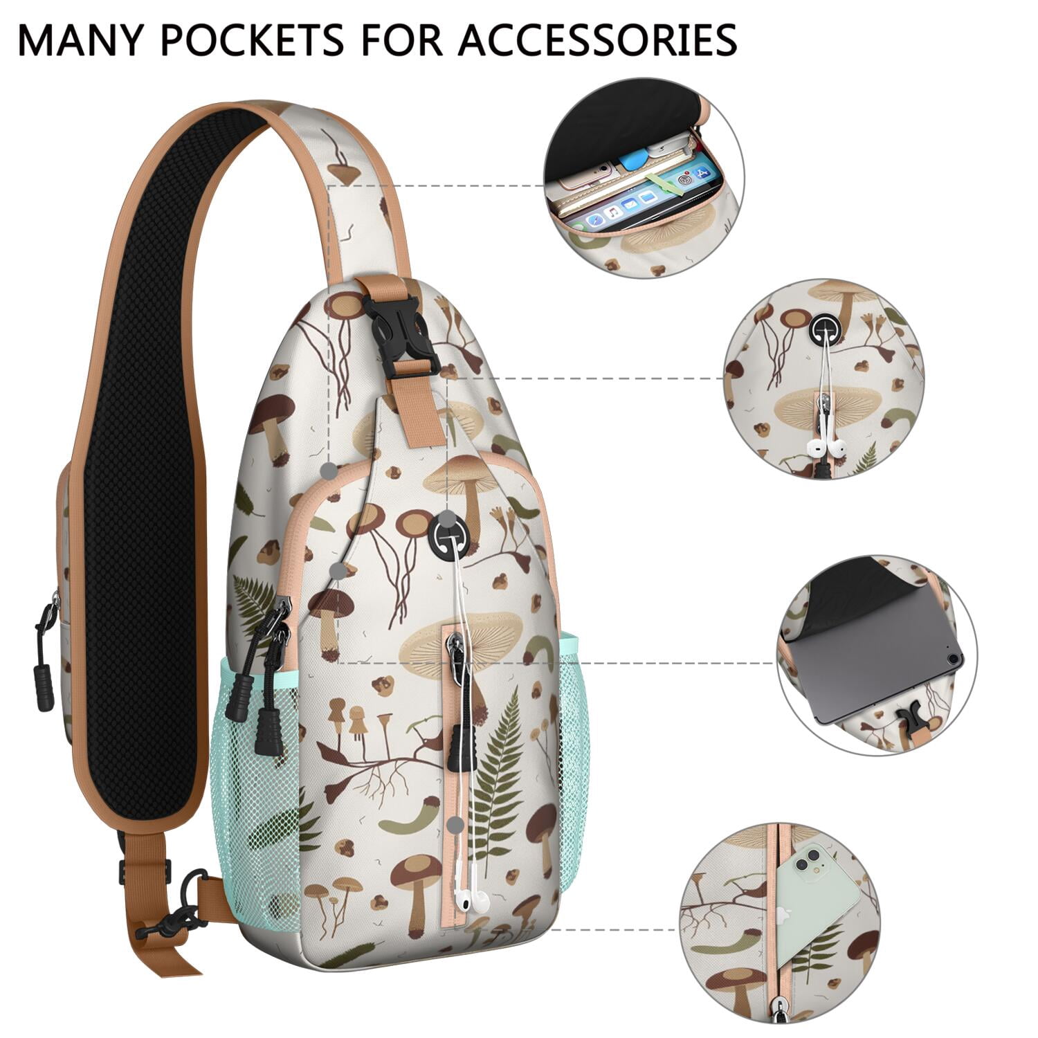 Mushroom Sling Backpack for Women Men Hiking Sling Backpack Backpack Purse for Vacation Party Daily Use Small Travel Backpack Gym Sports Travel Hiking Daypack