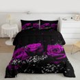 thumbnail image 2 of Manfei Romantic Rose Bedding Comforter Set for Lover, Couple Valentines Day Twin Comforter Sets, Black Purple Reversible Bedding Set, Microfiber Bedroom Decor, 2 Pieces, 2 of 8