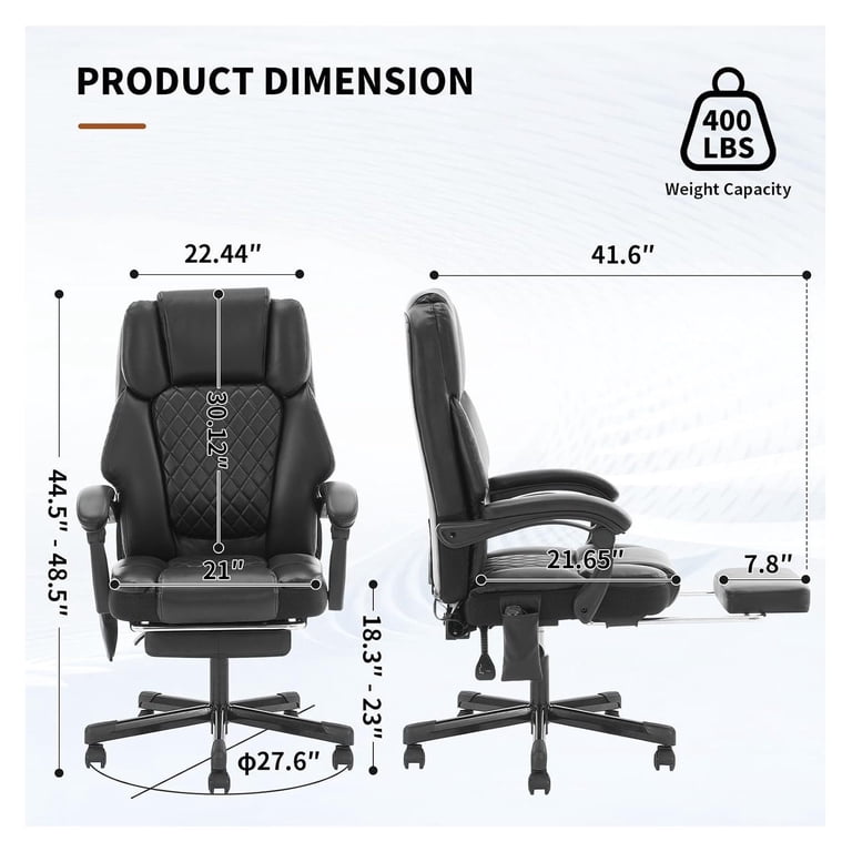 Vibration Massage Heated Office Chair with Foot Rest, 400 lbs Capacity ...