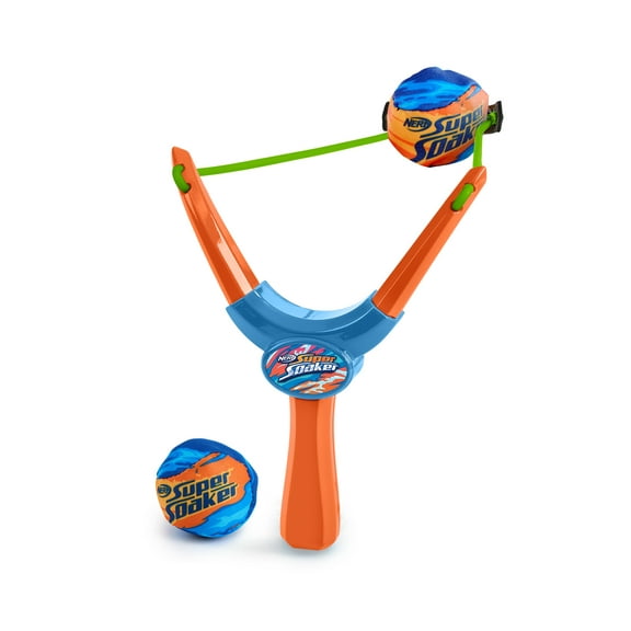Nerf Super Soaker Storm Ball Sling and Soak by WowWee – High Velocity Band and Soft Launch Cup Slingshot with 2 Water Absorbent Splash-on-Contact Storm Balls
