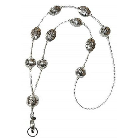 Chunky Style Fashion Beaded Lanyard Necklace, 34" Jewelry Lanyard for ID Badge Holder and Keys (Chunky Silver Non Breakaway - Stronger)