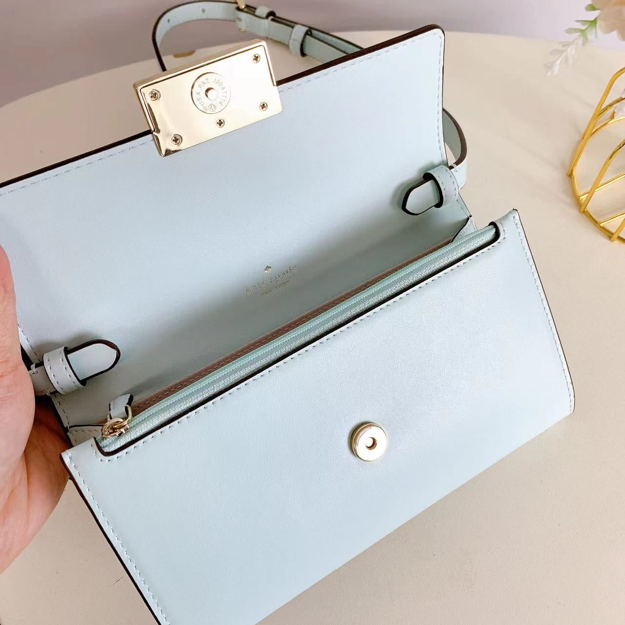 Kate Spade New York Women’s Reegan Smooth Leather Wallet Crossbody Bag (Turquoise Glass)