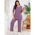 thumbnail image 2 of SHOWMALL Plus Size Postpartum Lounge Set for Women Loose Fit Maternity 2 Piece Outfits with Pockets High Low Purple Gray 5X, 2 of 9