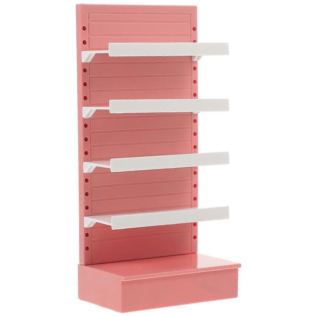 Miniature Supermarket Goods Shelf Dollhouse Furniture Model for Doll House Interior Made of Abs Pink Material 1Set