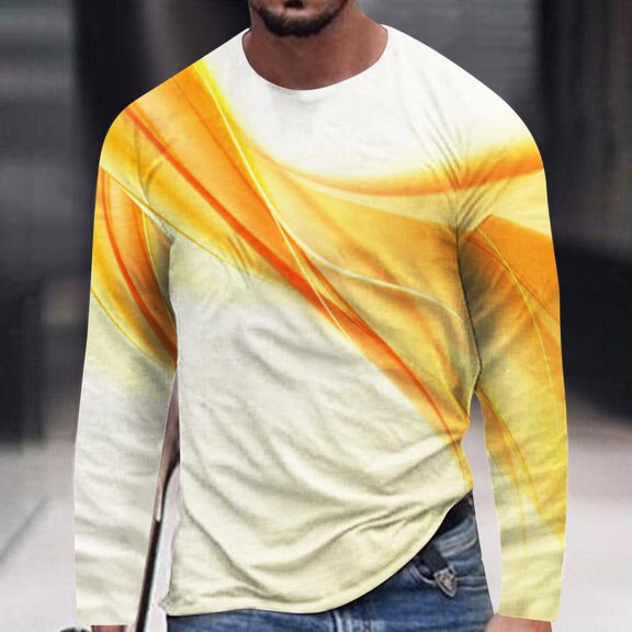 Lilgiuy New Fashion Men's Long Sleeve 3D Printing T-shirt Loose Round Neck Pullover Undercoat Top Blouses & Shirts Regular Fit