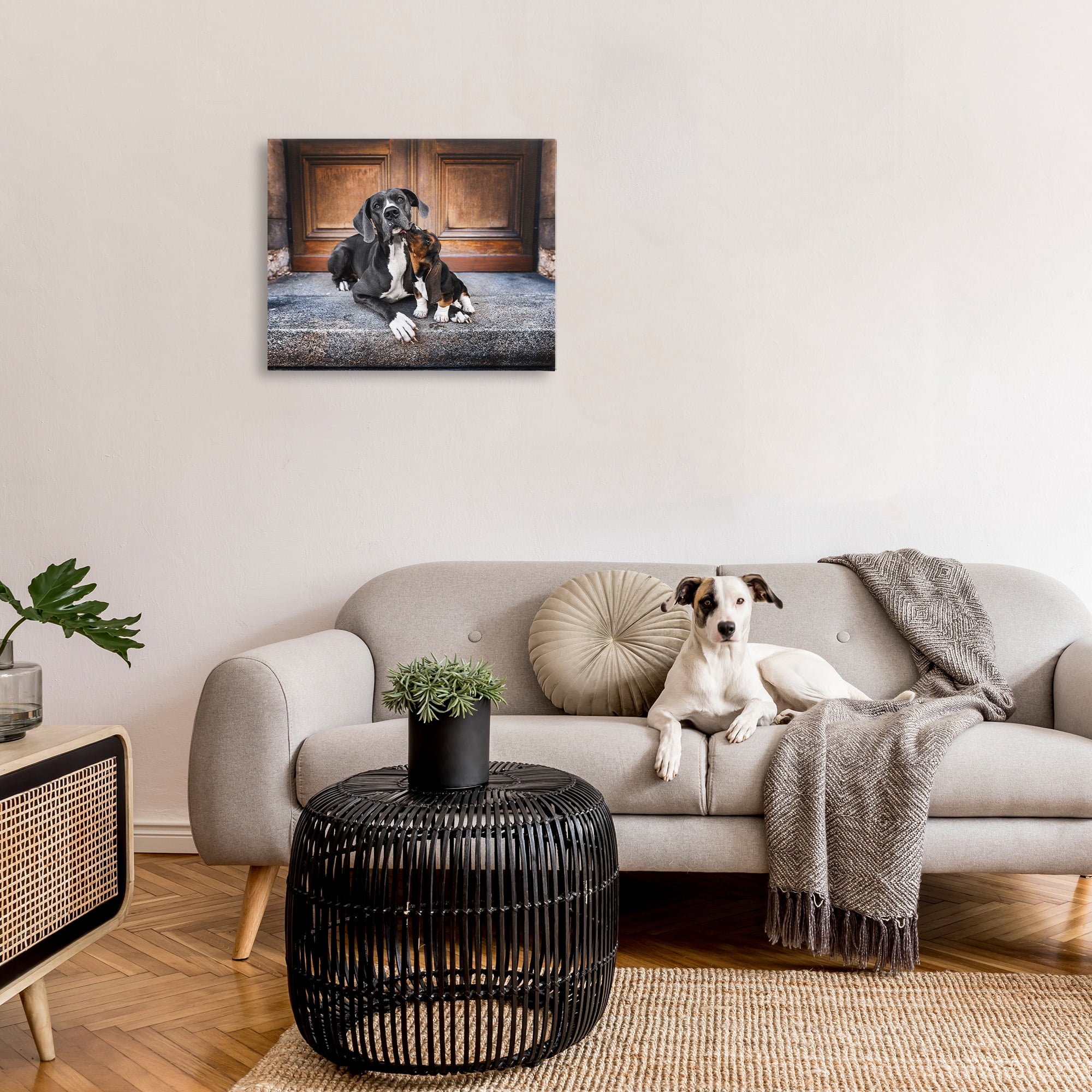Stupell Industries Dogs on Doorstep Animals & Insects Painting Gallery Wrapped Canvas Art Print Wall Art, 30 x 24