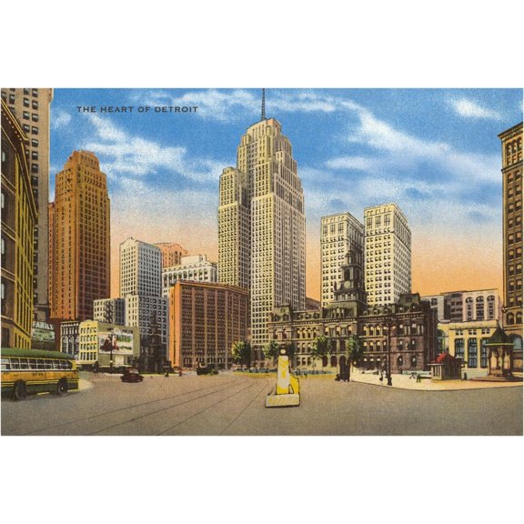 Art.com Downtown Detroit, Michigan Art Print, 18" x 12"